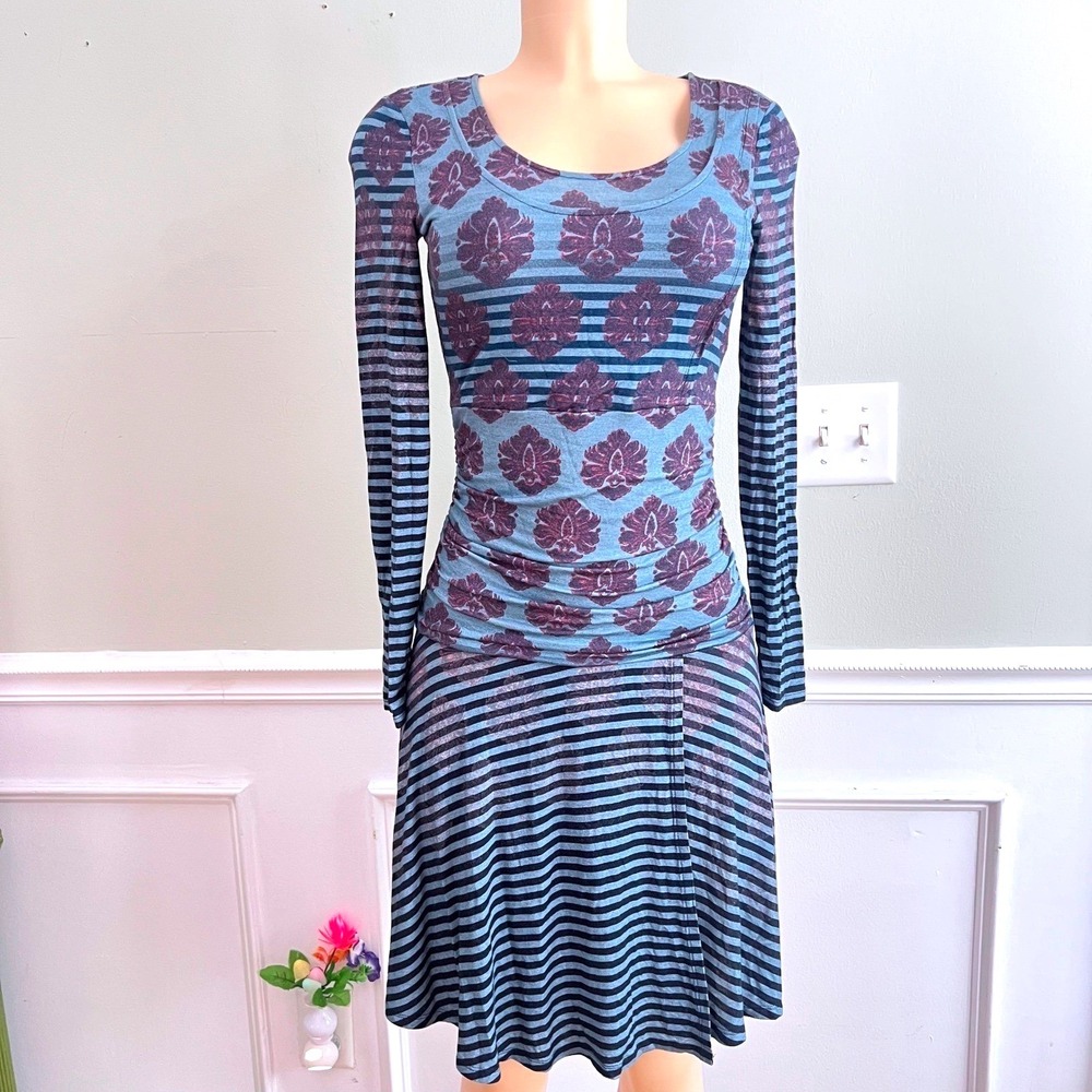 Tracy Reese Dress Womens Petite‎ P Small Ruched Long Sleeve Blue Whimsigoth
